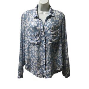 BELLA Dahl Blue White Floral Button Up Hipster Blouse
